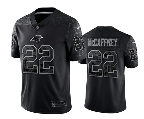 Men's Carolina Panthers #22 Christian McCaffrey Black Reflective Limited Stitched Football Jersey